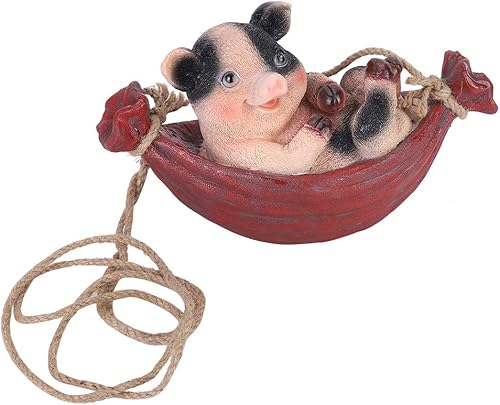 Miniatura 6 de Figura decorativa de mesa de resina, linda estatua de animal de resina de cerdo y gato, decoración colgante de árbol, adorno al aire libre para el