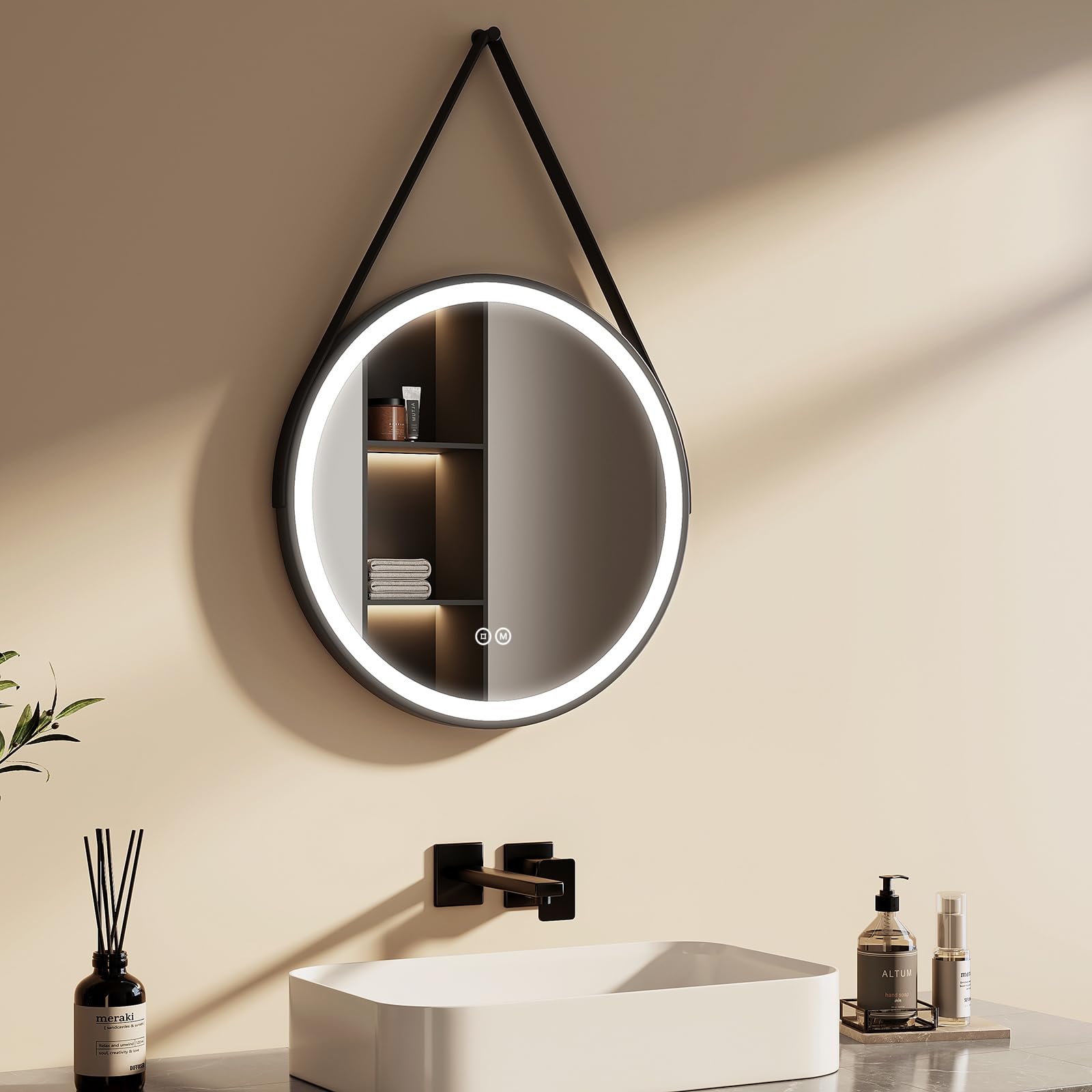 EMKE Specchio Bagno Rotondo con Luce 50 cm, Interruttore Tattile | Specchio Bagno LED con Bianca Fredda 6500K / Calda 3000K / Neutra 4000K