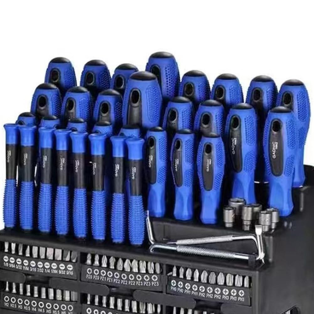 Juego de 100 Destornilladores Magnéticos para Uso Profesional con Soporte de Almacenamiento, Color Rojo