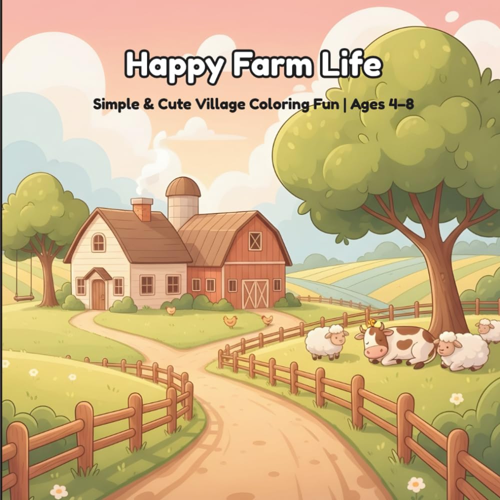 Happy Farm Life Coloring Book for Kids: Simple & Cute Village Coloring Fun for Kids Ages 4–8