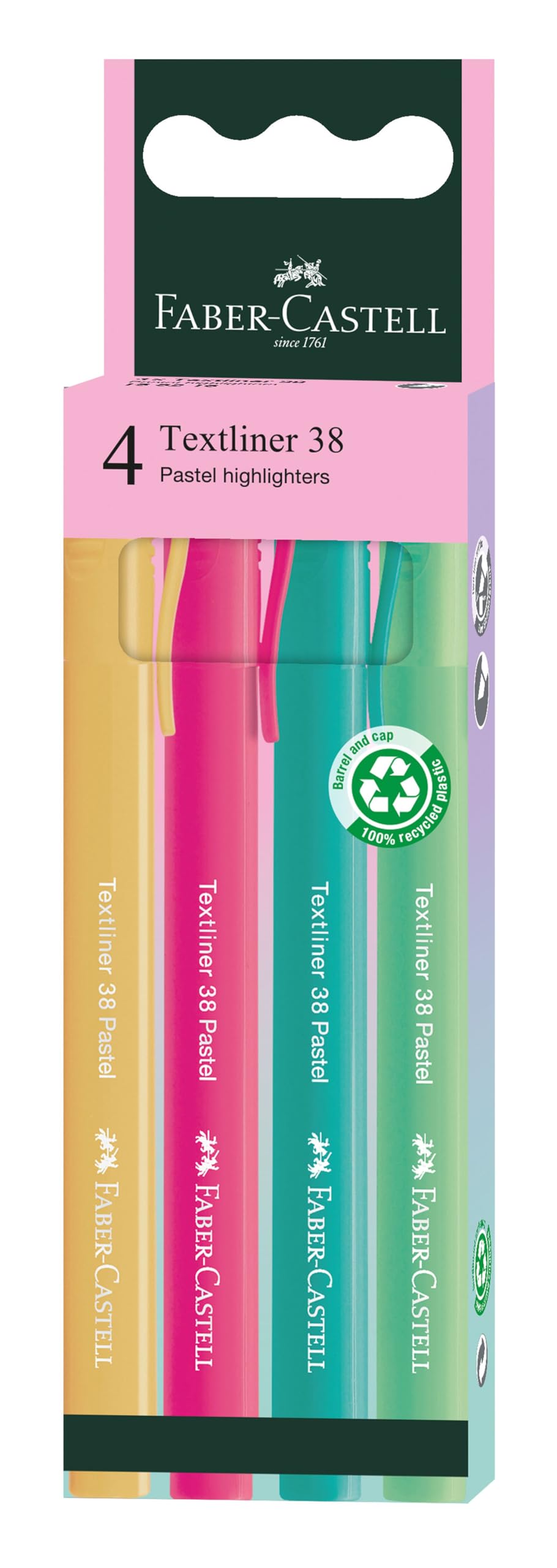 Faber-Castell 4 flamastry do zaznaczania tekstów w 38 pastelowych kolorach