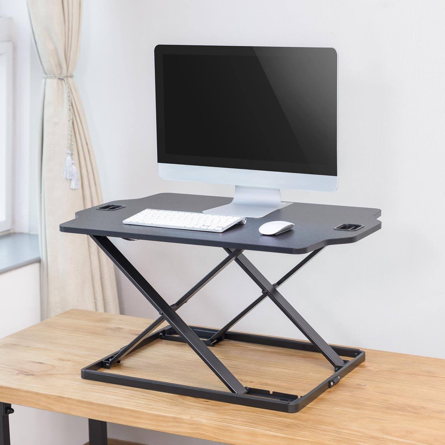 ER-419 Sitz-Steh-Schreibtisch Höhenverstellbarer Schreibtischaufsatz mit Gasfeder Schreibtisch Konverter für Monitor Laptop bis max. 10kg (Schwarz)