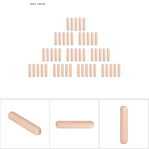 Miniatura 3 de Clavija de madera M6, 50 piezas de cajones de gabinete redondos de madera acanalada para manualidades (M6 x 50)