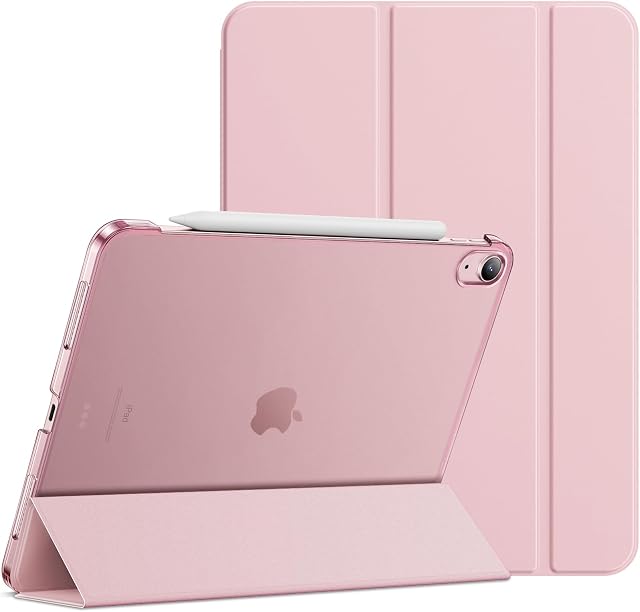 JETech Etui dla iPad Air 5./4. (2022/2020 Model, 10,9 Cala), Smukła Stojak Twardy tył Pokrowiec z Funkcją Case Automatycznego Budzenia/Snu (Róż)
