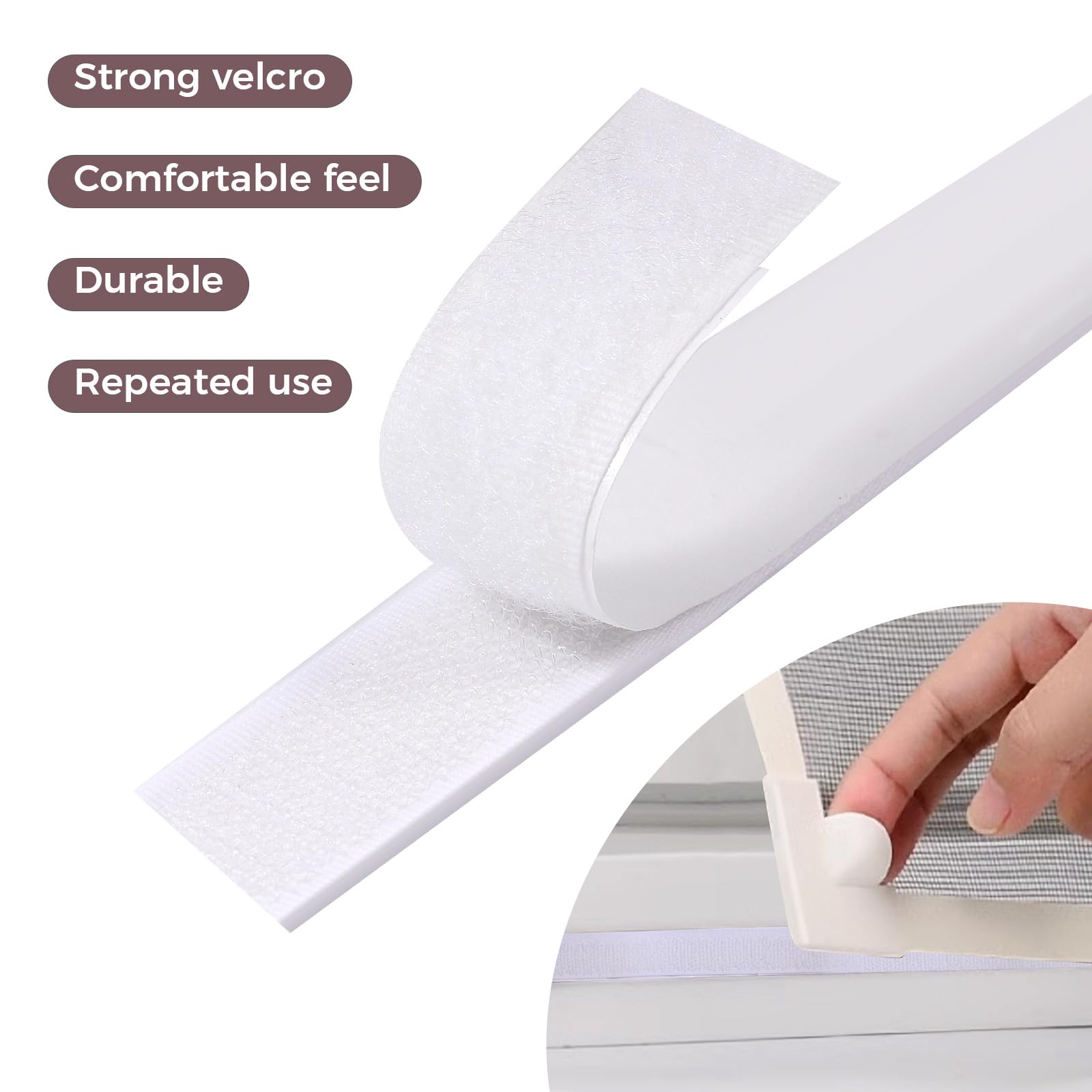 Oderra Adhesivo Doble Cara, Belcro Adhesivo Doble Cara Fuerte, 8 Metros x 2 cm en Color Blanco - Cinta de Sujeción Fuerte de Gancho y Bucle para Proyectos de Bricolaje