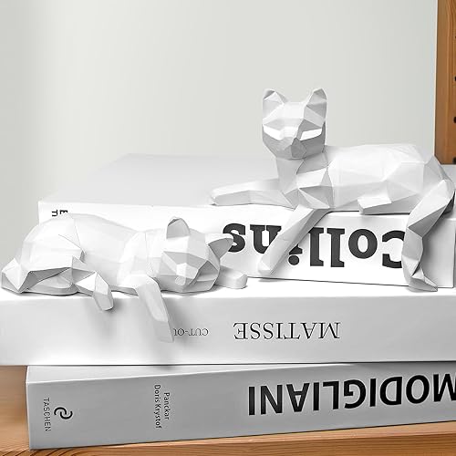 Bookshelf Decor Cat Statue, Modern Geometric Cat Figurines for Living