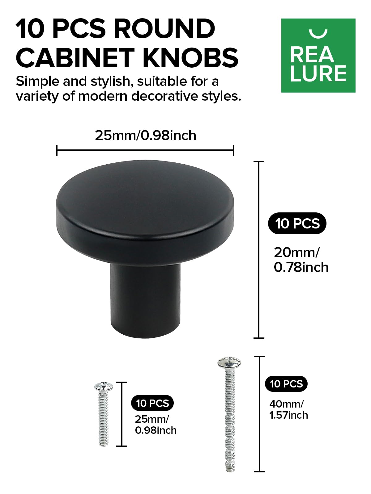 Set Di 4 Pomelli Rotondi Neri Per Mobili Con Viti Incluse – Manopole Moderne Per Cassetti, Ante E Armadi – Design Elegante Per Cucina E Comò