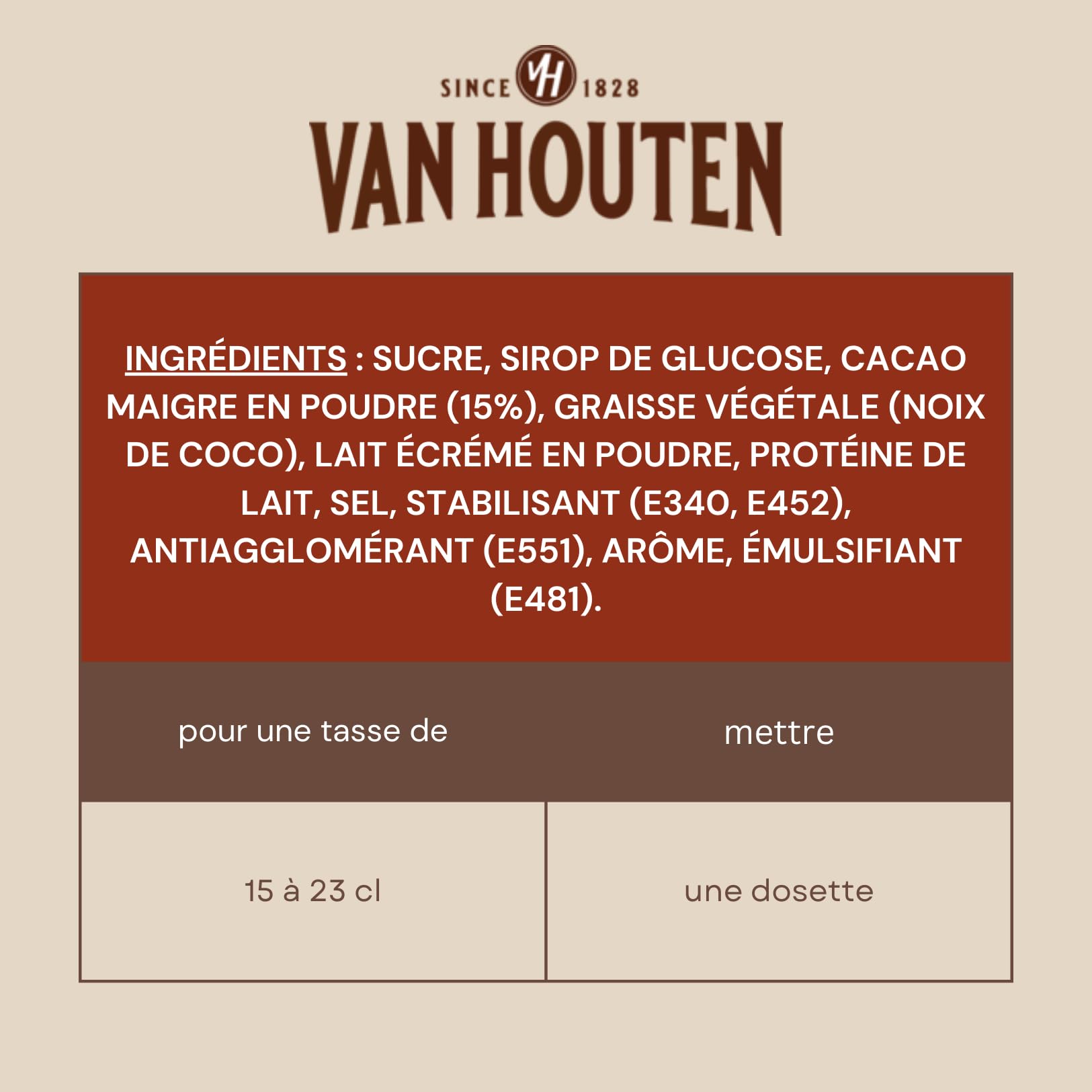 VAN HOUTEN | 50 Doses Individuelles de Chocolat au lait VH6 | Boite distributrice de sticks individuels 23g de poudre lactée
