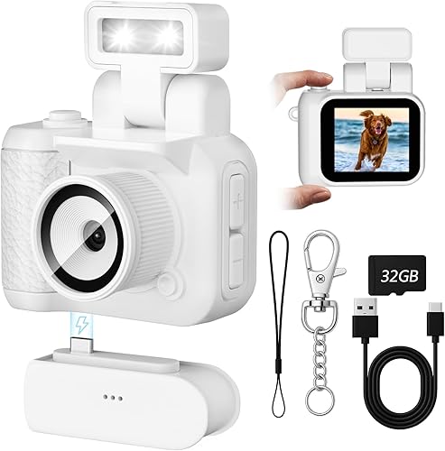 Miniatura 1 de Mini cámara digital, cámara Keychina con grabadora de video HD de 1080P, pantalla de visualización de 1.44 pulgadas con tarjeta 32G, flash abatible,