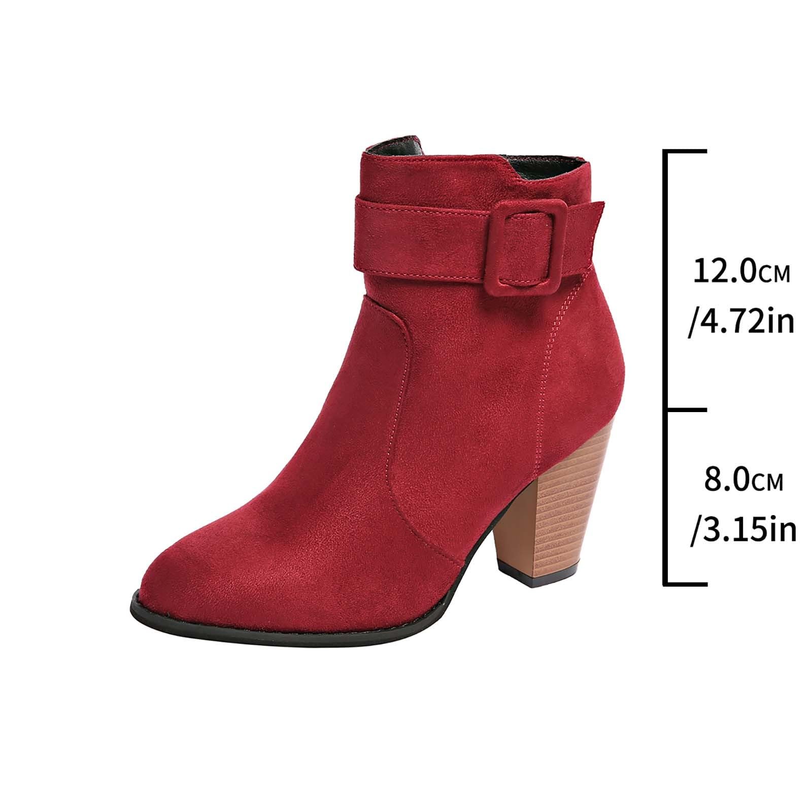 Bottines Chelsea pour femme avec talon - Bottes western pour femme - Bottes à talons hauts - Bottes pour femme - Tige courte - Bottes de cowboy - Bottines rouges à enfiler - Bottes d'équitation -