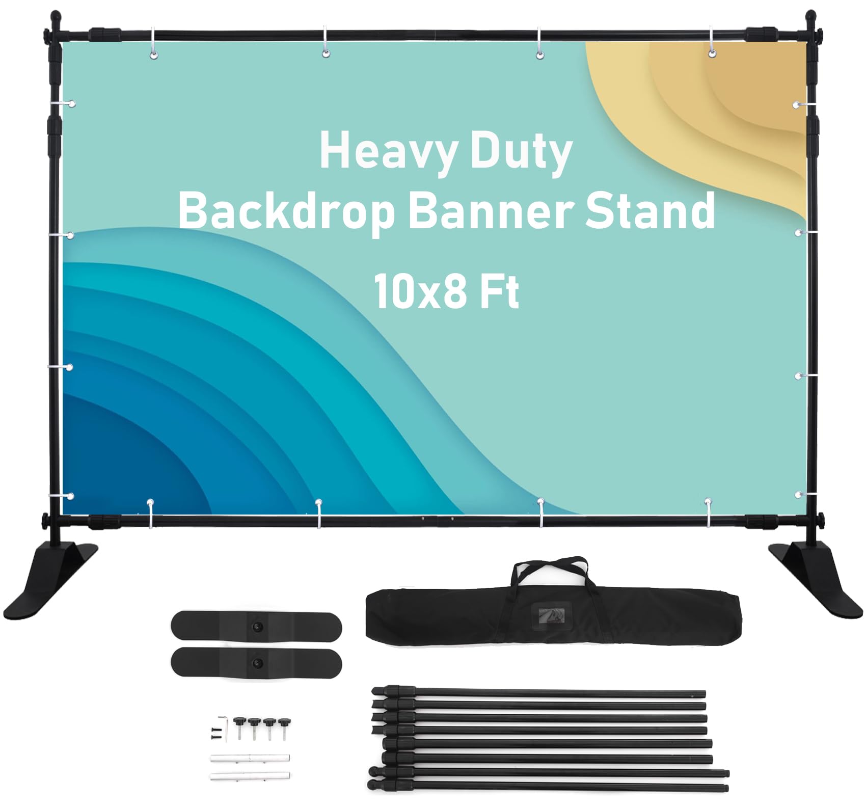 Step and Repeat Backdrop Stand 10 x 8 FT – Adjustable Photo Booth Banner Stand with Carrying Bag, Heavy Duty Background Stand for Parties, Weddings, Trade Shows & Photography (10 Ft)