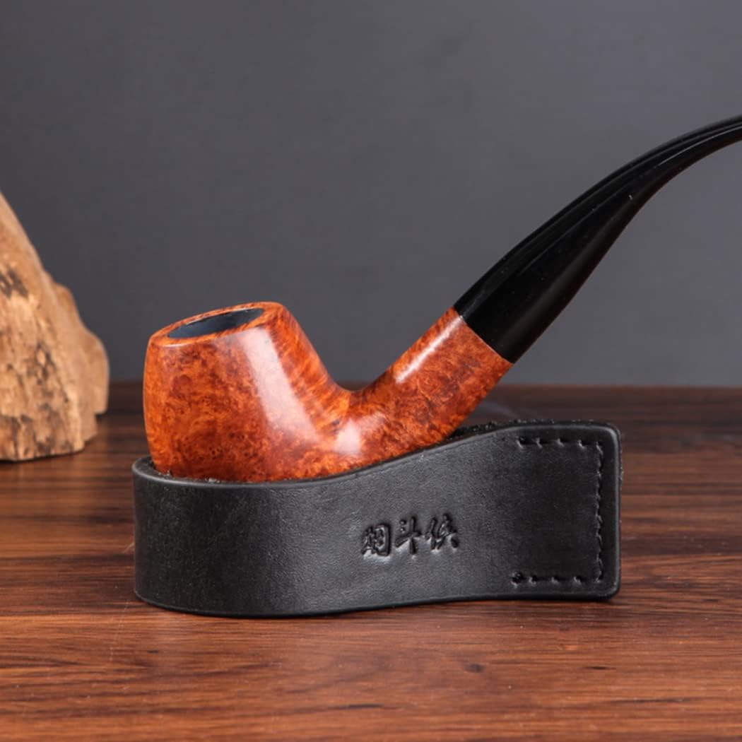 Cowhide Leather Tobacco Pipe Stand - Handmade Foldable Smoking Pipe Holder Rack for Single Pipe Display Black image 4