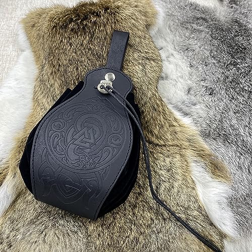 Medieval Viking Belt Pouch Black Faux Leather Belt Bag Retro Portable Drawstring Purse Renaissance Dice Bag for LARP Ren Faire - Image 2