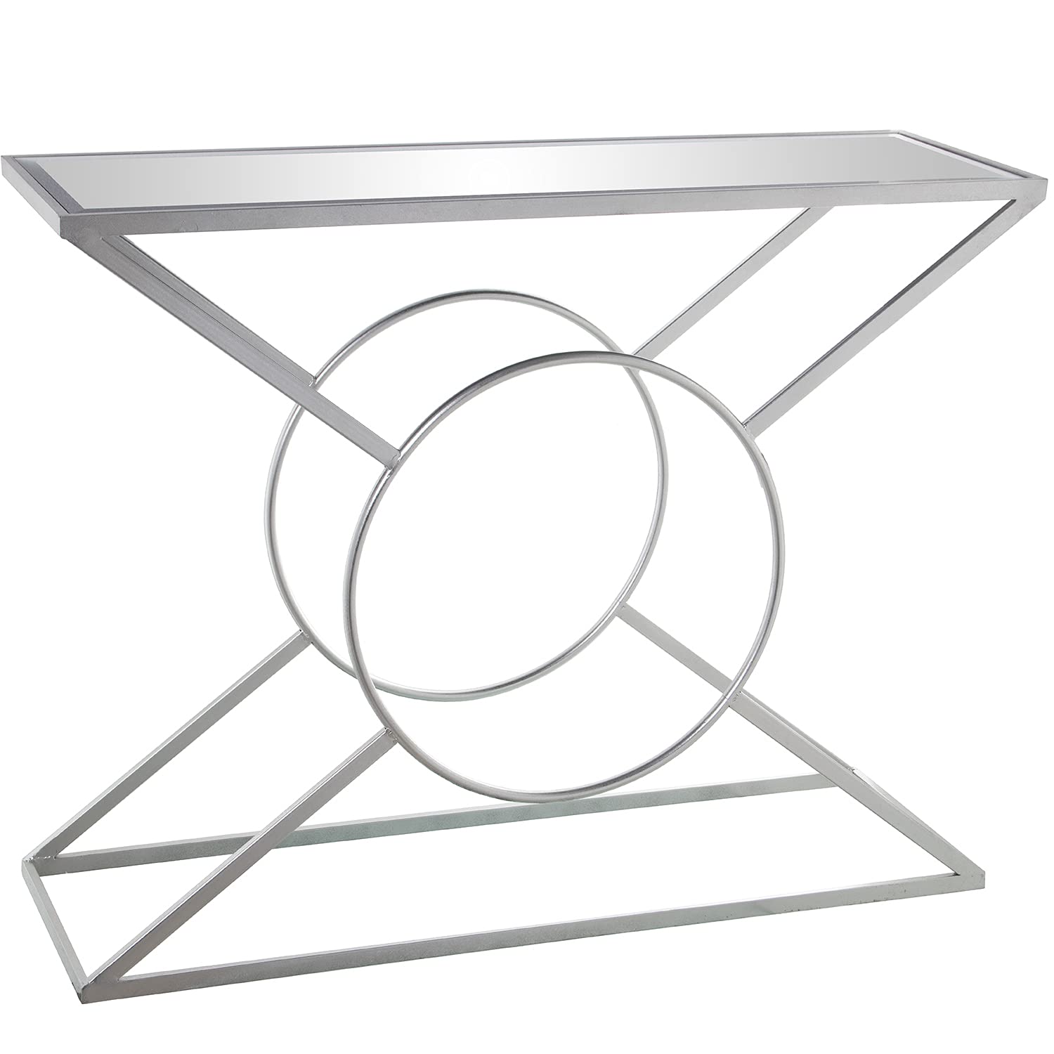 MESA ENTRADA METAL PLATEADO C/CRISTAL ESPEJO 100X32X78,5CM