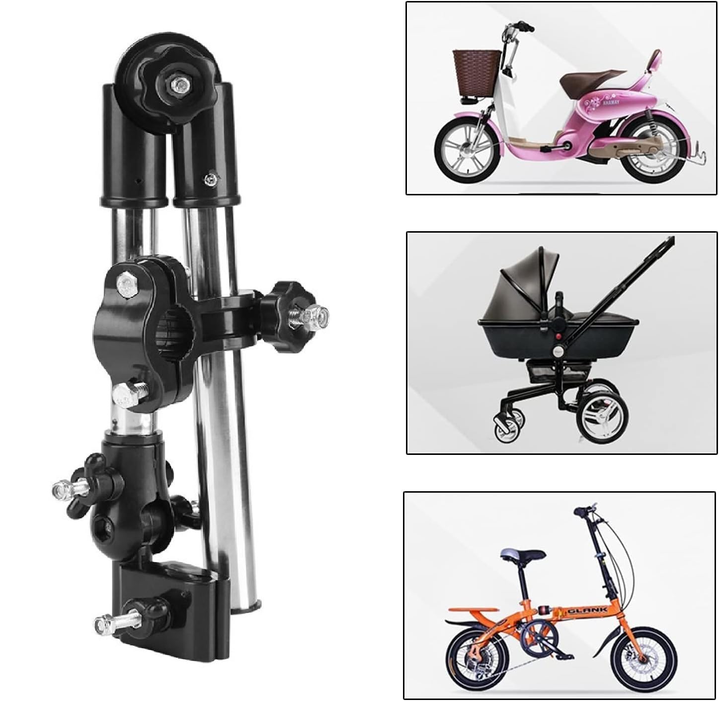 Nikou Ortaombrelli per Passeggino, Portaombrelli per Bicicletta, Regolabile 360 ° Ombrello Manubrio Support, Montatura per Maniglia per Passeggino, per Carrozzina Bicicletta Walker