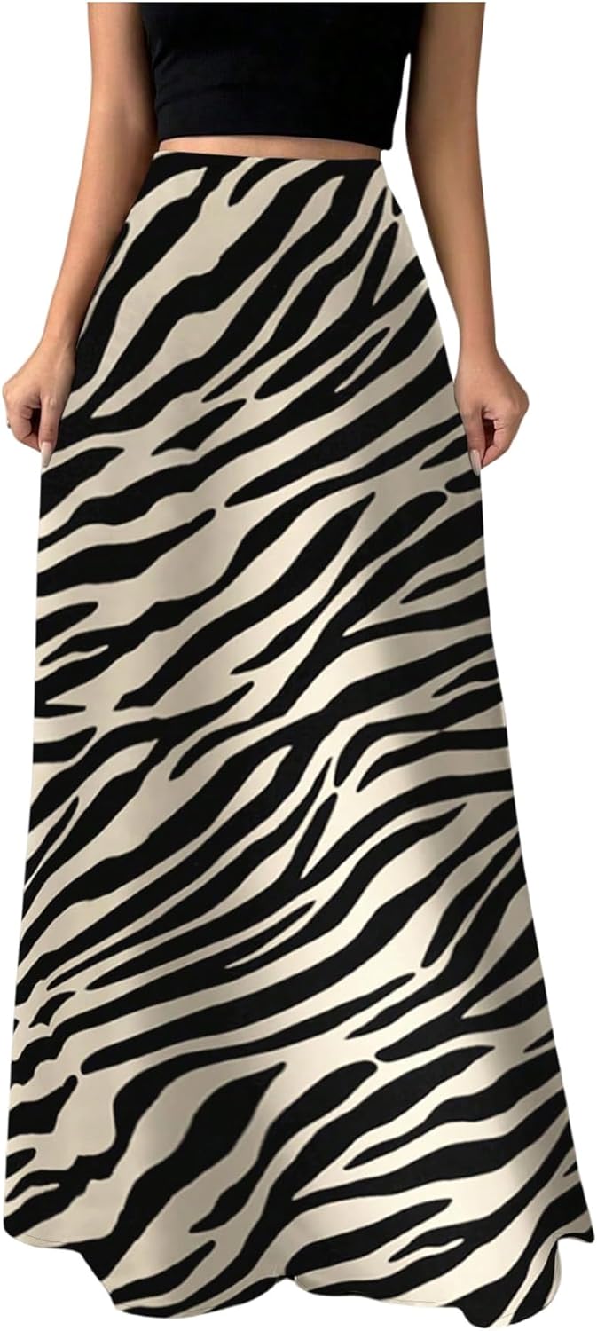 Floerns Women’s Elegant Zebra Print Maxi Skirt Graphic Going Out Long Skirts