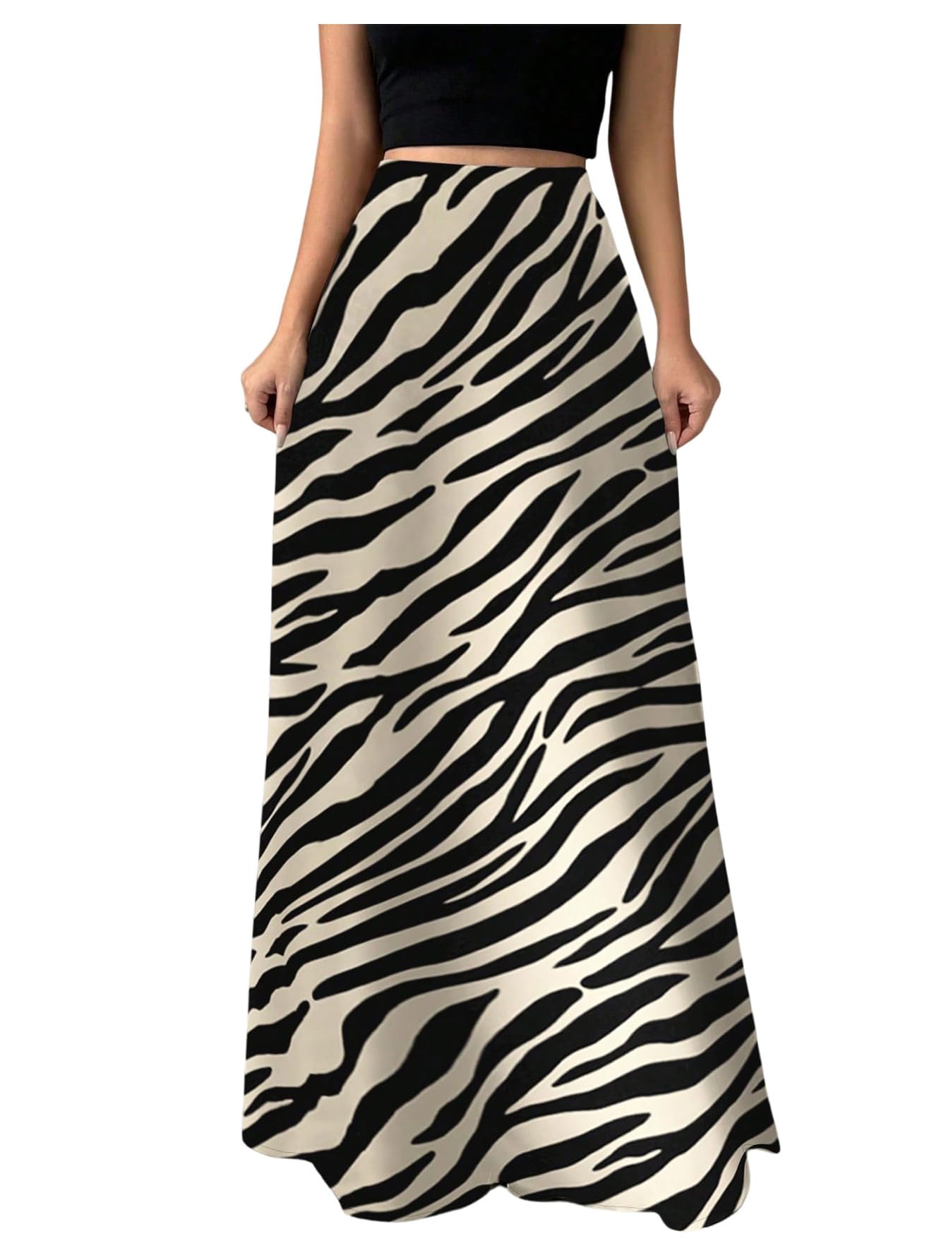 MakeMeChic Womens Business Casual Zebra Striped Maxi Skirt Straight Hem Long Skirts