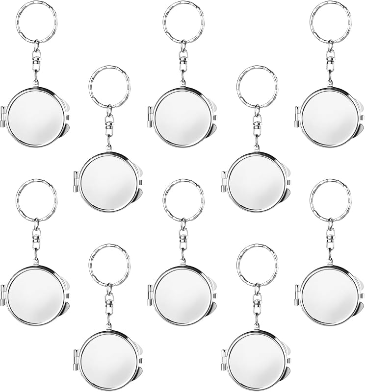 Espelho compacto dobrável de metal com argola para chaveiro, redondo, Mirrline, pacote com 10