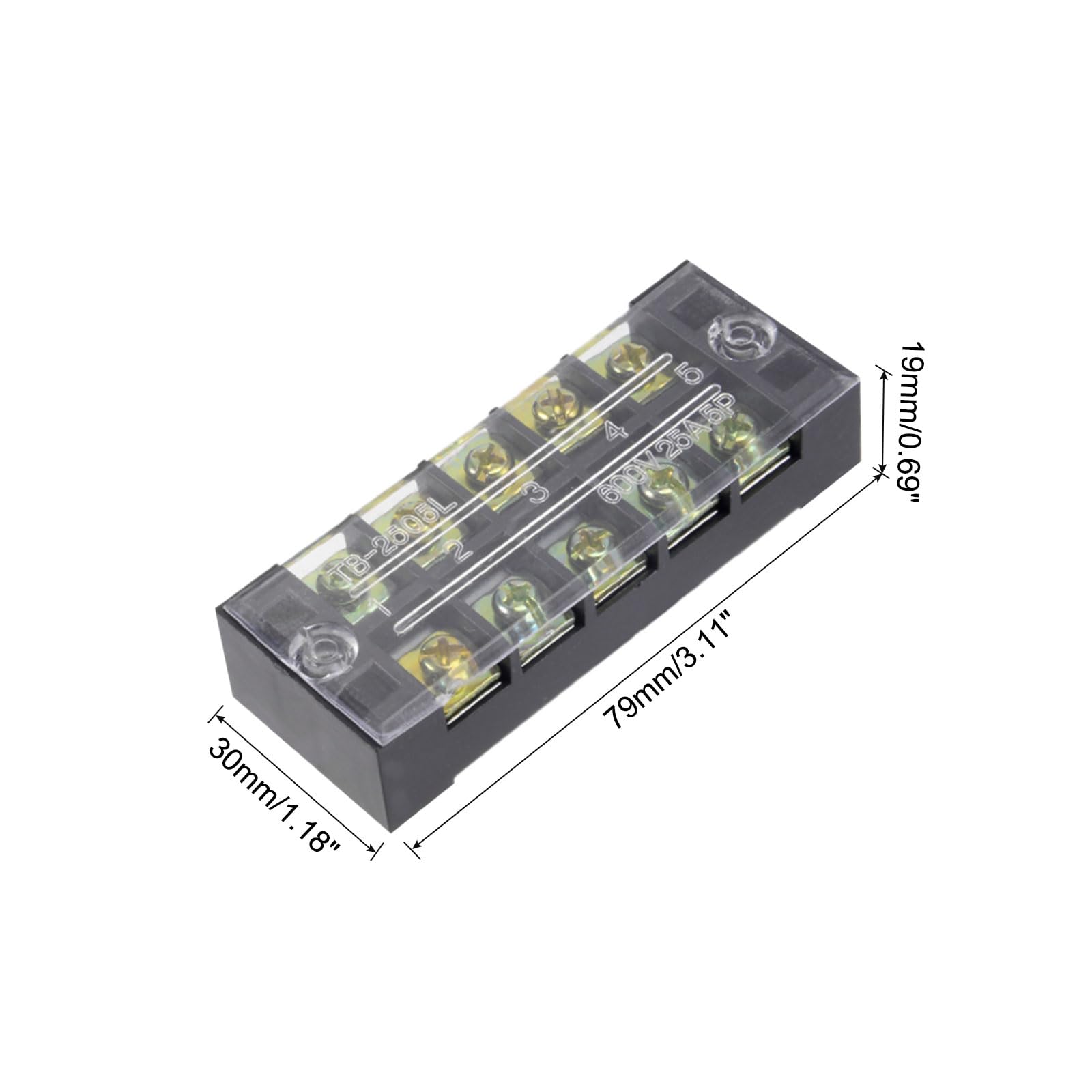 Rebower 5 Positions Dual Rows 600V 25A Terminal Strip Blocks Barrier Screws (with Cover) - Image 2