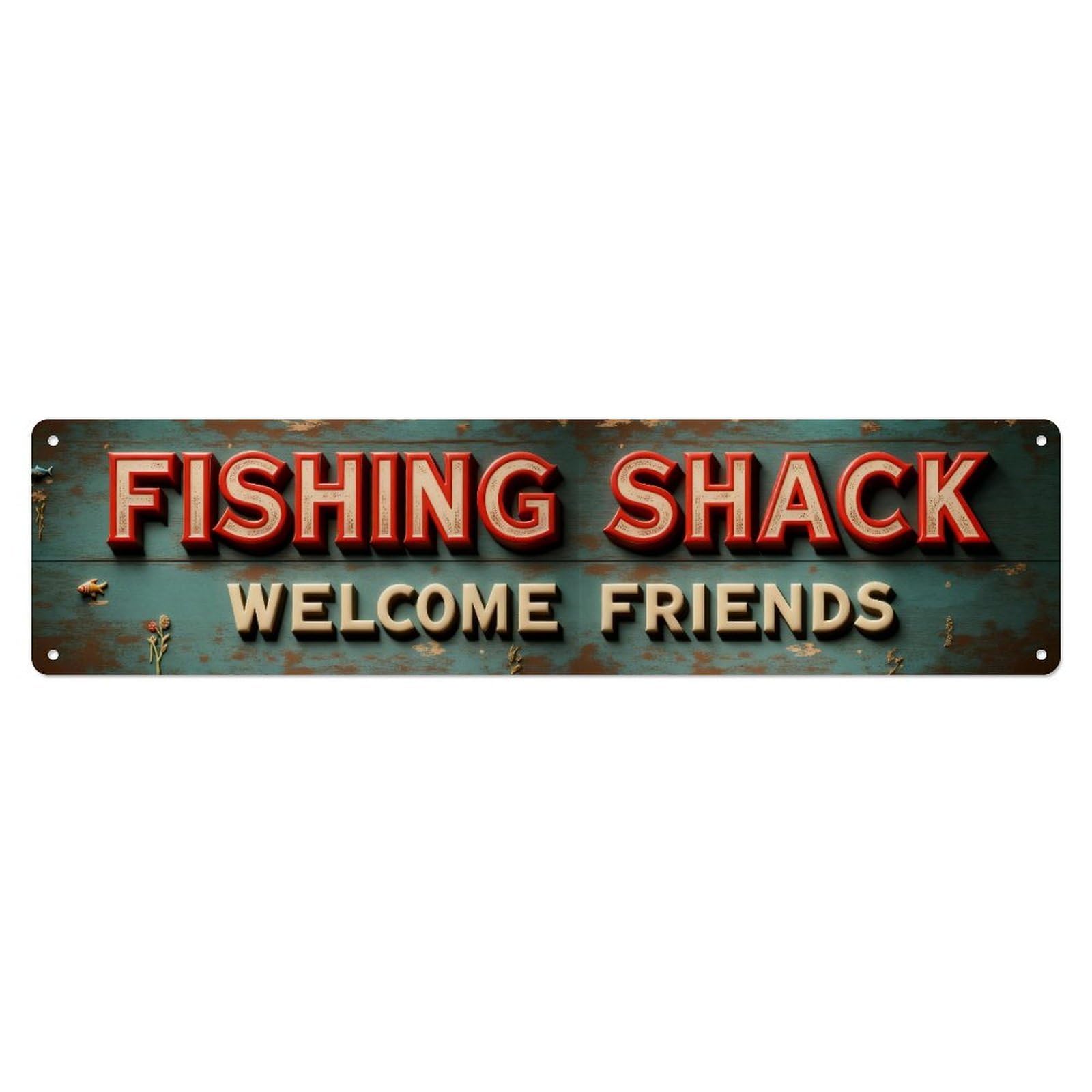 Fishing Shack Welcome Friends Sign Metal Tin Sign Plaque
