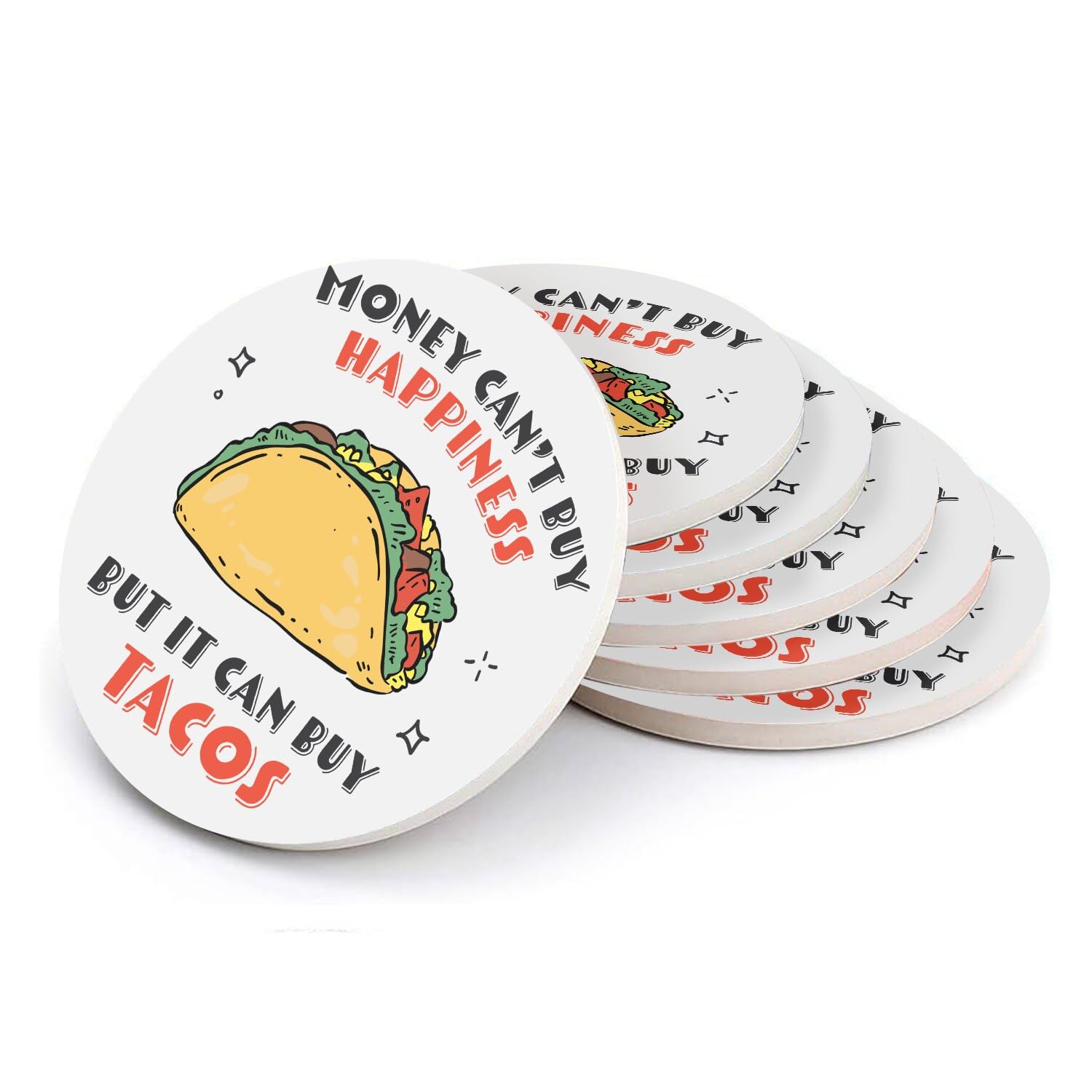 Sous-verre ronds en céramique Tacos au design mexicain coloré en lot de 6