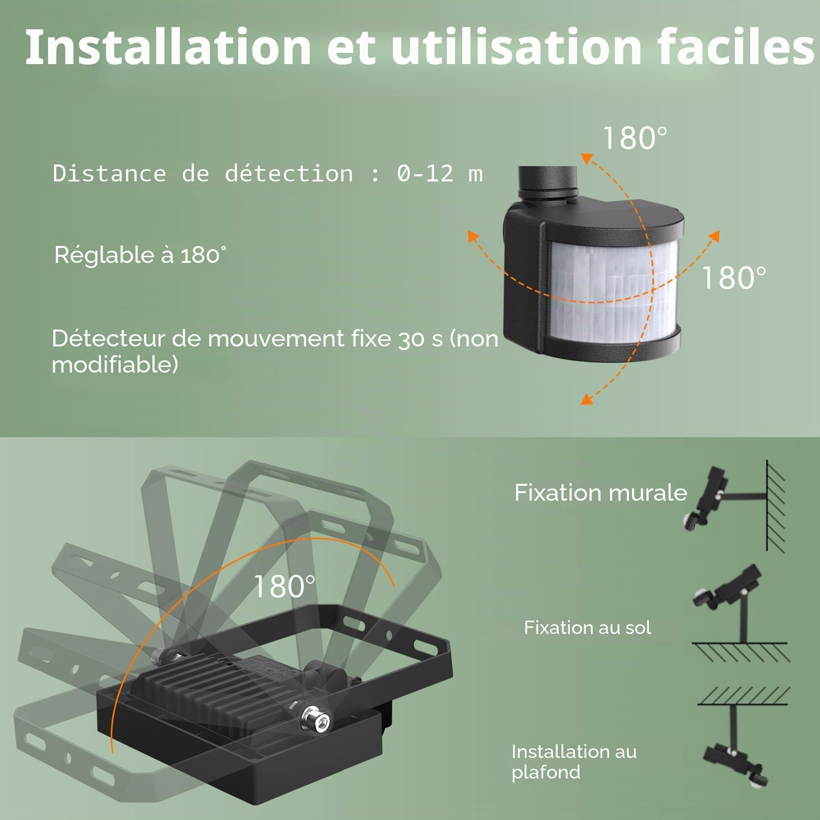 CLY Projecteur LED Détecteur de Mouvement 50W, 4700LM Spot LED Extérieur Étanche IP66 Projecteur Exterieur 6500K Blanc Froid Éclairage Exterieur avec Detecteur Pour Cour Garage Patio Jardin