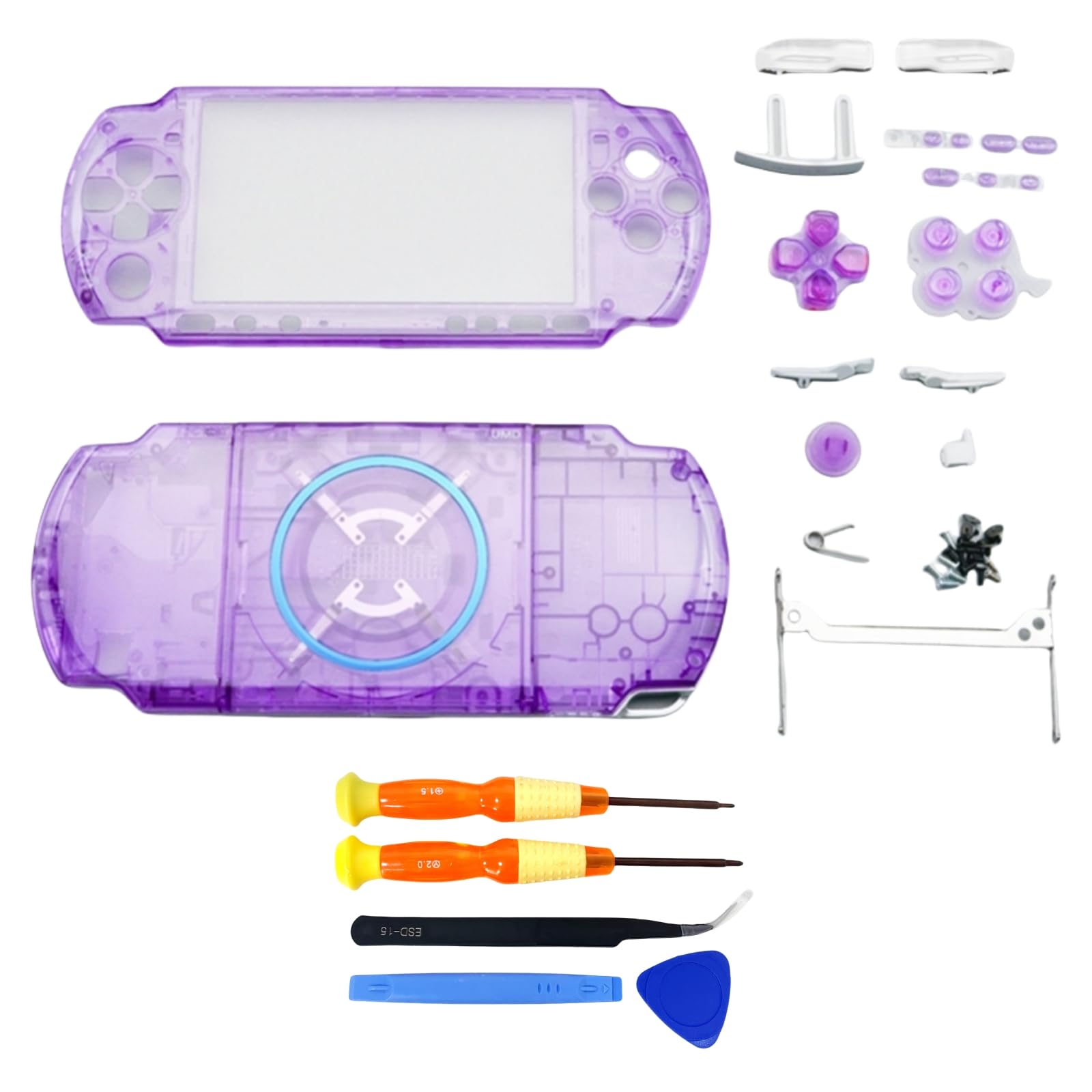 Hzxkqmil Replacement Full Housing Shell Cover Faceplate Case with Buttons Screws Set for Sony PSP 3000 Console (Transparent Purple)