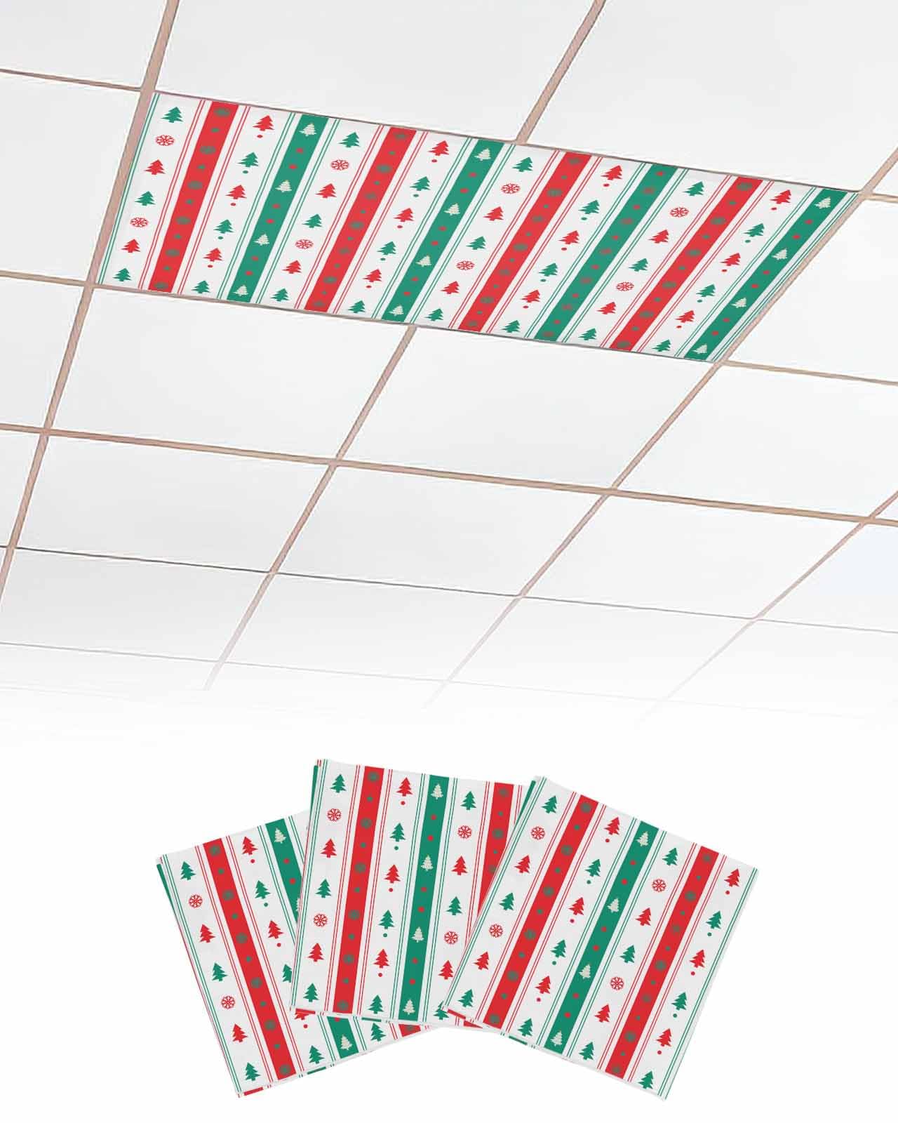 EwdeWwo Merry Christmas 3 Pcs Fluorescent Light Covers for Ceiling Lights, Xmas Tree Snowflake Dot Magnetic Light Filters for Eliminate Harsh Glare Classroom Office Decoration, 4 x 2 Ft