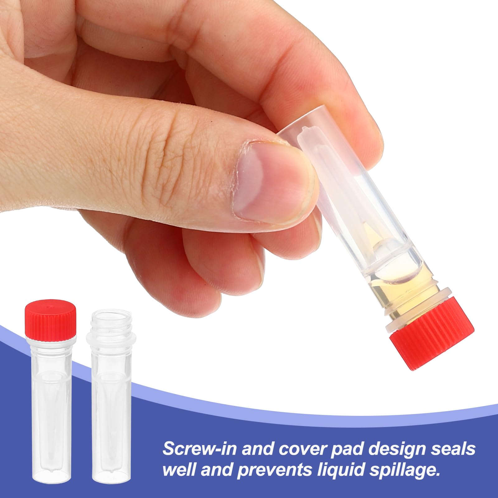 PATIKIL Provetta Criogenica Plastica da 0,5 ml, Fiala Criogenica Autoportante da 200pz, Provetta Congelata Vite, Laboratorio Scientifico, Tappo Rosso