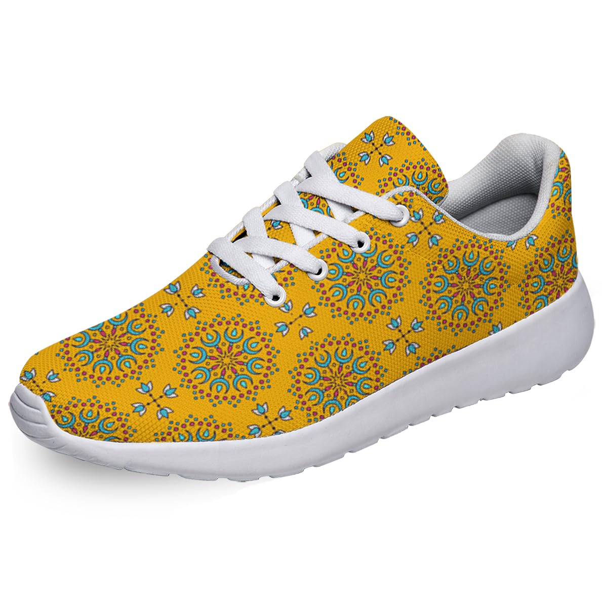Women Men Ethnic Floral Prints Shoes Slip On Running Shoes Athletic Tennis Sneakers White Size 11.5