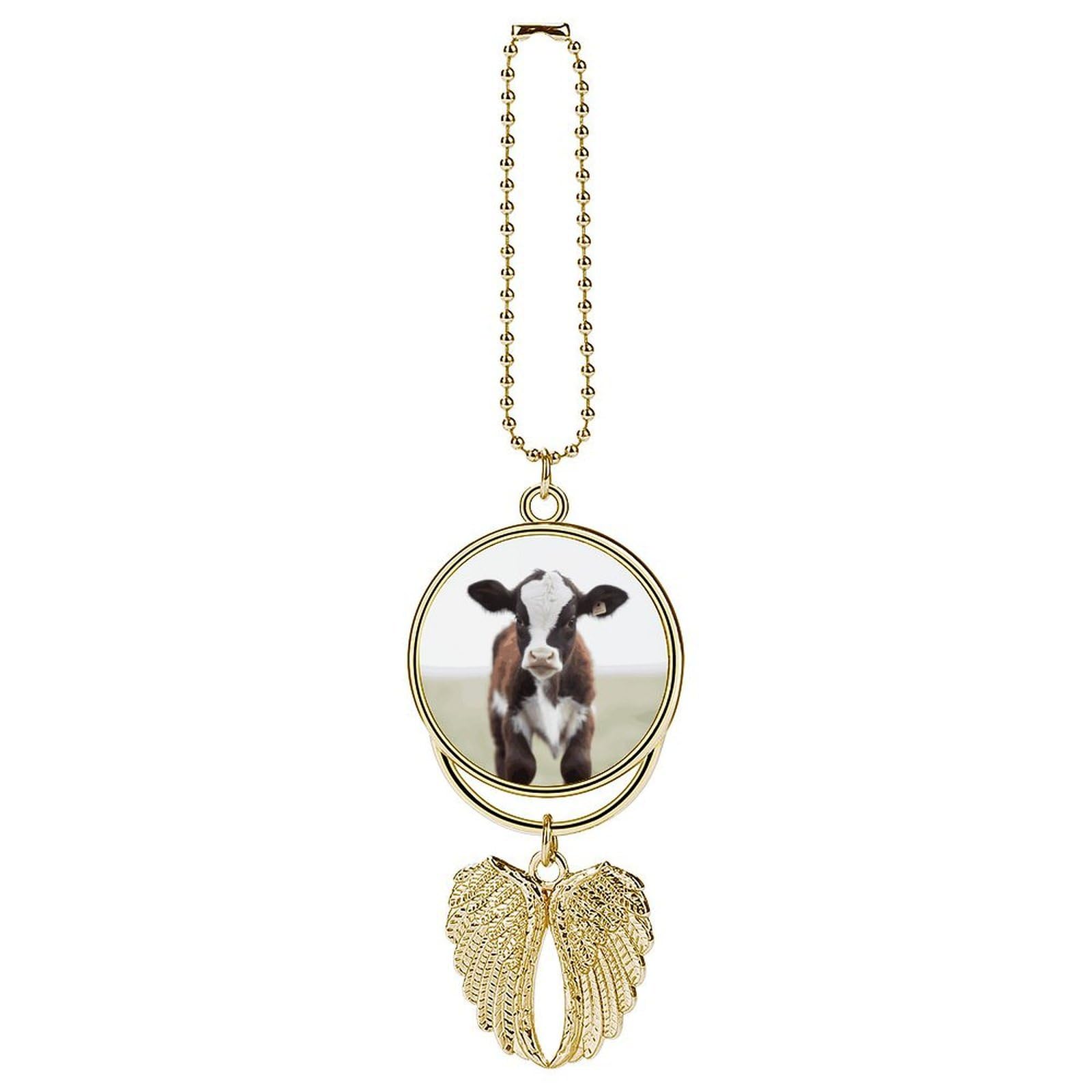 Baby Cow Car Charm, Alloy Rear View Mirror Pendant, Bling Funny Car Hanging Ornament Gift for Women Men, Car Pendant Lucky Auto Interior Decoration Accessories Golden-Style