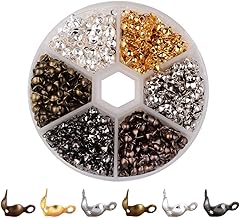 Pamtns Cache Noeud 600 pièces 6 Couleurs Couvre-Nœuds pour Pointes de Perles Bouts de Perles Repliables en Métal D'extrémité de Couvre-nœuds Cache Noeuds A Plier