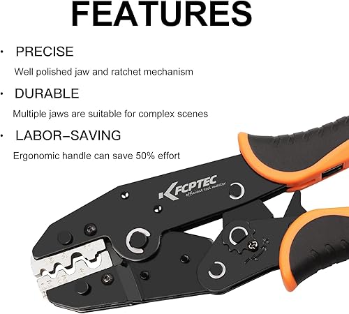 Miniatura 5 de Juego de herramientas de prensado de 7 piezas, kit de crimpadora de alambre de trinquete, mandíbula de intercambio rápido para termorretráctiles,