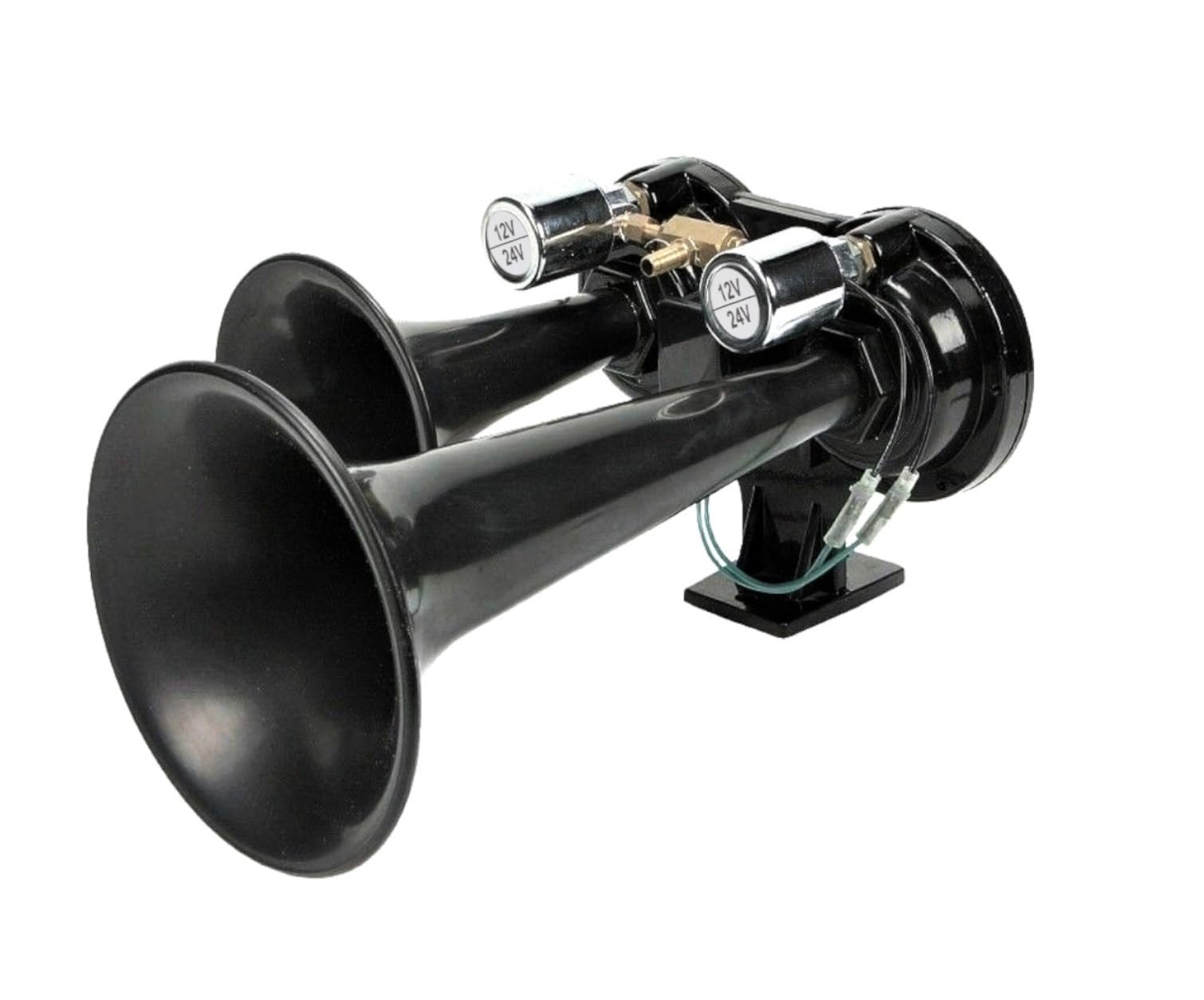 Klaxon à Air Double Trompe Noir 12V 24V 170dB Supert Fort Pneumatique Pour Camion Train TGV Bateau Tracteur