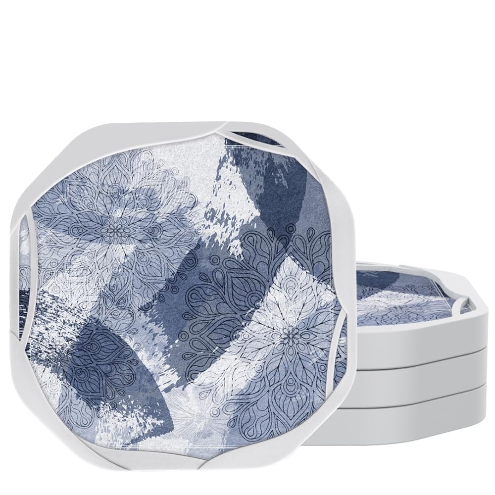 UMIRRO Blue Coasters for Drinks Absorbent, Silicone Coasters with Soft Felt Inserts for Wooden Coffee Table, 4", Set of 4