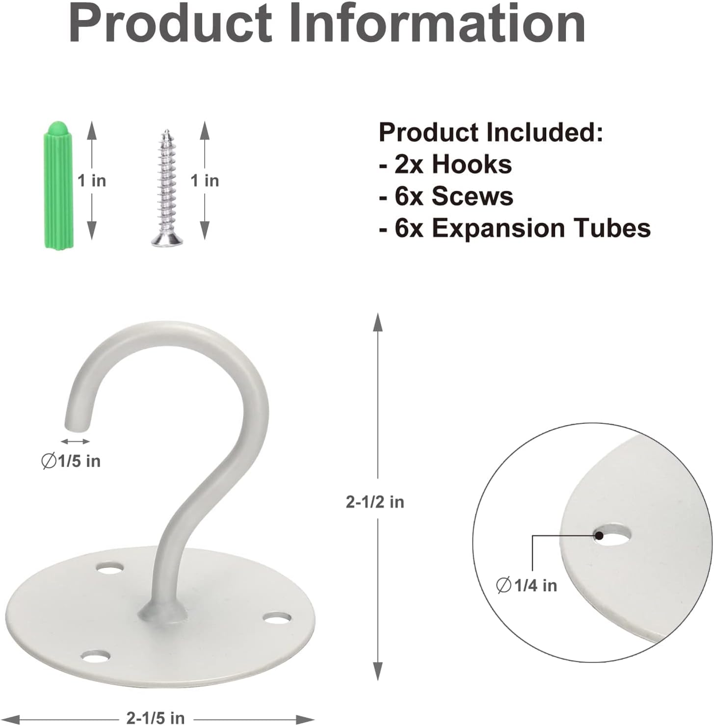 Ceiling Hooks for Hanging Plants(2Pack), 2.5in Heavy Duty Metal Wall Mounted Hangers Planter Hooks, Wall Hooks for Hanging Bird Feeders, Lanterns, Wind Chimes, Lights, Cups - White