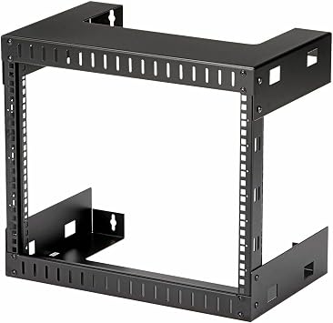 2-Post 8U Heavy-Duty Wall-Mount Network Rack, 19" Open Frame Server Rack, 12" Deep, Wall Mount Data Rack for IT / AV / Patch Panel / Computer Equipment, TAA RK812WALLO