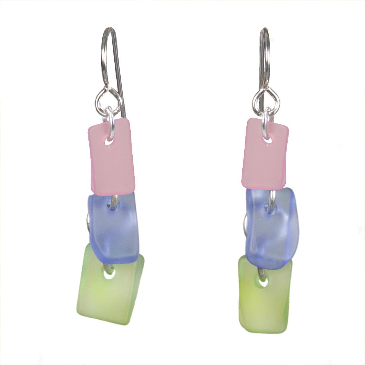 Tropical Sterling Silver Sea Glass Earrings in Pink Purple Green