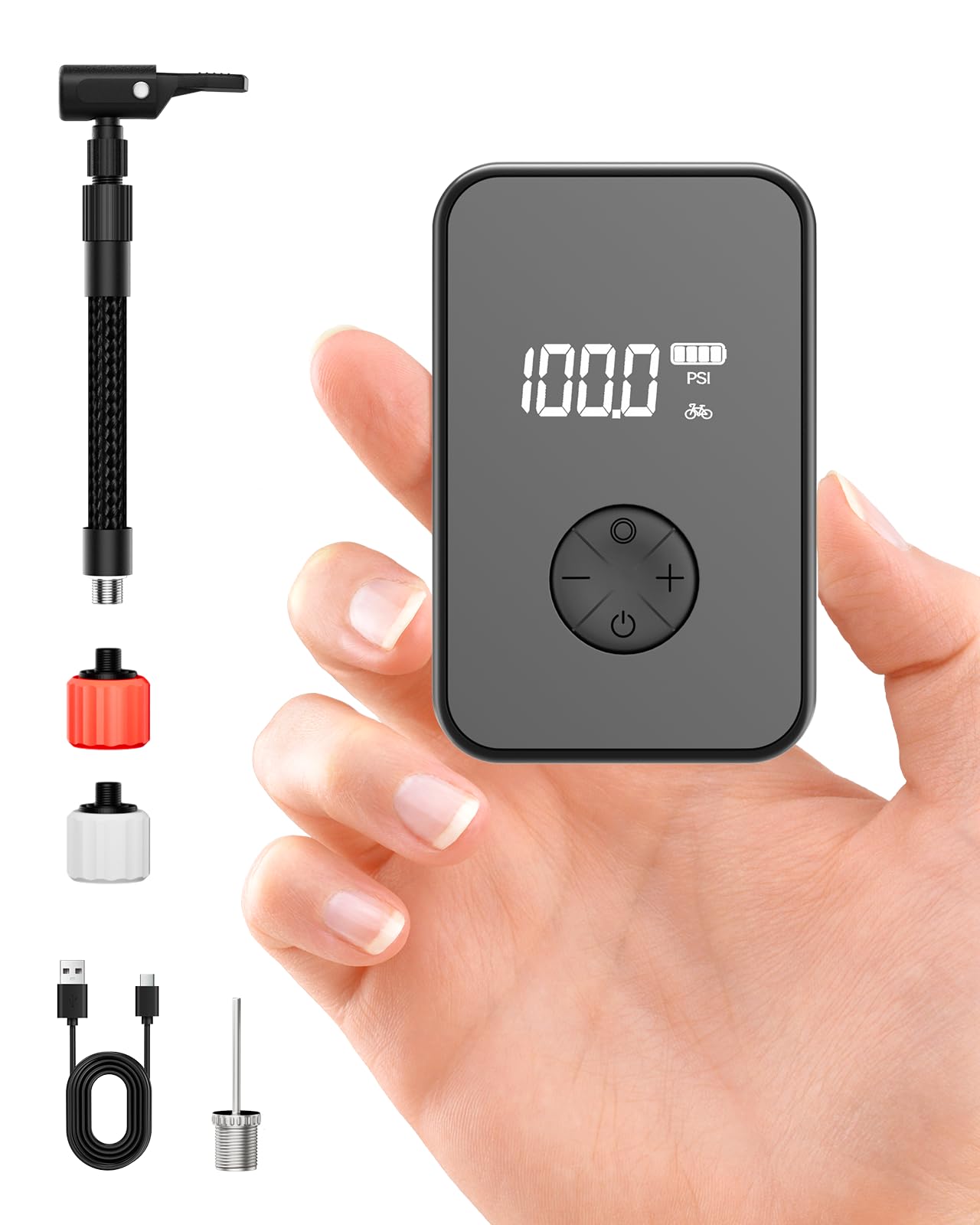 Yetour Electric Bike Pump 130PSI Mini Air Compressor Brushless Motor Presta Schrader Auto-Stop Digital Gauge Rechargeable LED Light for Road Mountain Fat Tire Bikes Motorcycle