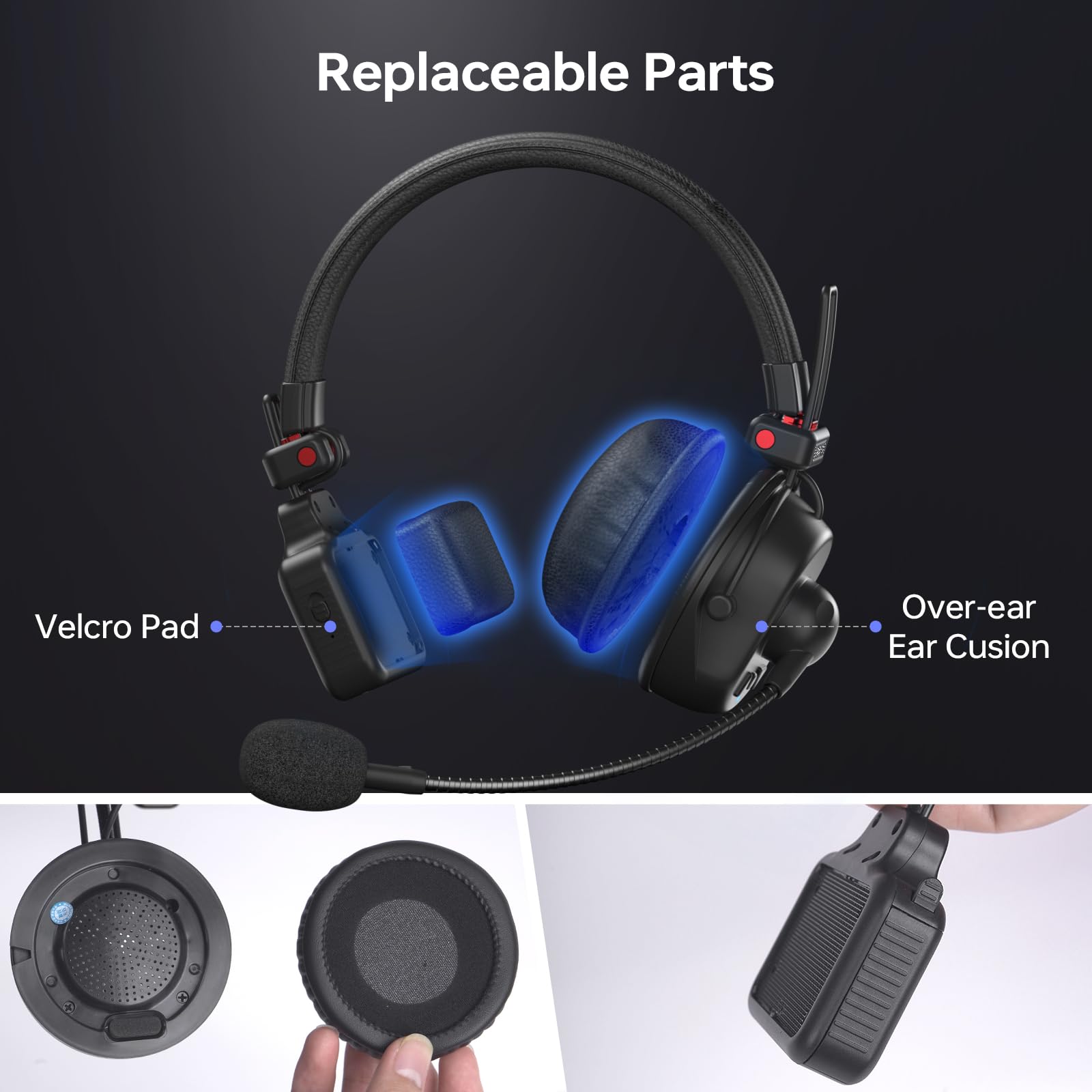 Waero-PRO Casque d'intercom sans fil 1,9 GHz avec réduction du bruit A/B Group 1700 ft (518 m) Zero Latency 5 personnes Communication d'équipe pour l'église, le bateau, la production de films (5PCS)