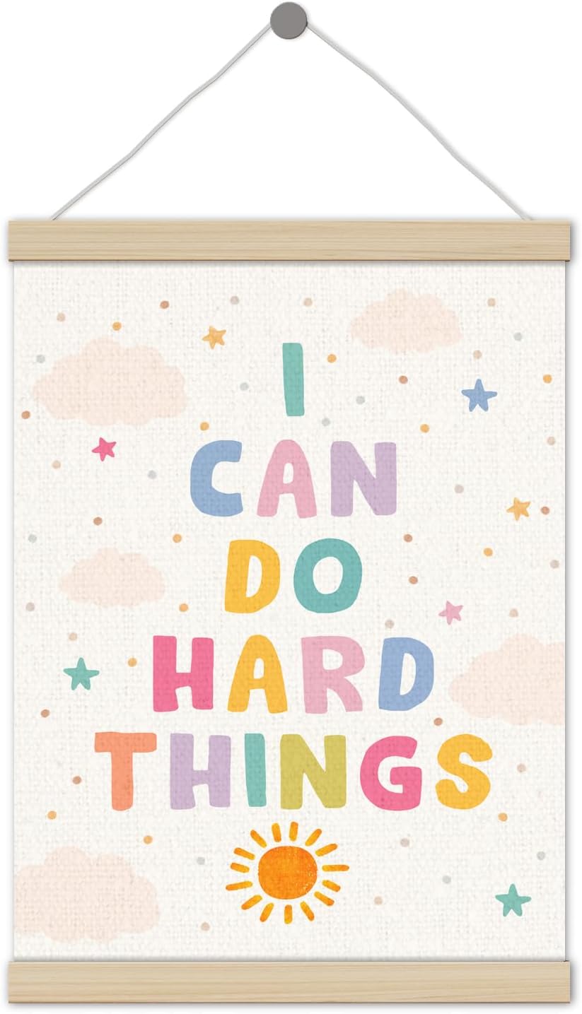 I Can Do Hard Things Boho Inspirational Poster Hanger Frame 12x16 Inch, Boho Classroom Decor, Positive Affirmation Wall Art Decor for Girls Boys Room Classroom Playroom