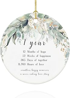 1st Anniversary Ornament 2025, 1st Anniversary Mr and Mrs Gifts for Couple, 1 Year Anniversary for Her, 2.9" Ceramic Keepsake Gifts for First Anniversary Christmas Ornament 2025
