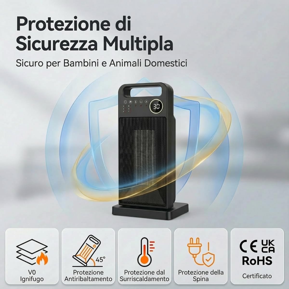 Stufetta Elettrica Basso Consumo con Riscaldamento Rapido, Protezione Multipla e Funzione Oscillazione - 2000W
