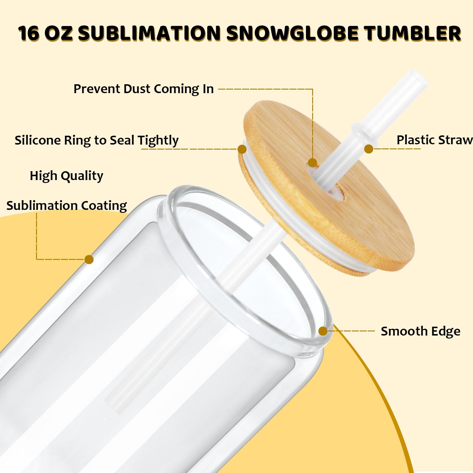 Schneekugel-Becher, 473 ml, 8 Stück, vorgebohrt, Sublimationsglasbecher für Glitzer-Schneekugel, DIY, doppelwandiges Sublimationsglas