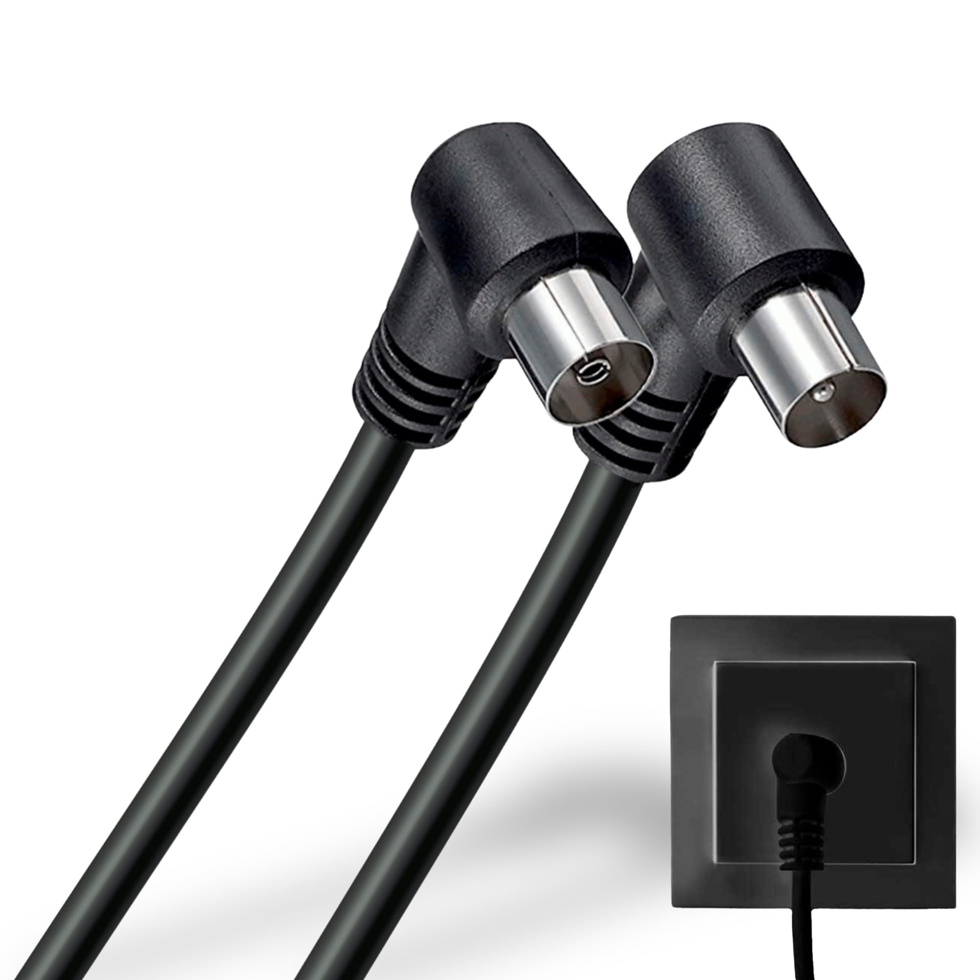 Cable antena TV macho hembra, cable coaxial antena TV, Cable antena TV 90º acodado, Cable televisión, decodificador, 70dB, HDTV, DVB-T2, DVB-C, DVB-S, TV y Radio, 75 Ohm, Negro, 1.5 metros - imagen 1