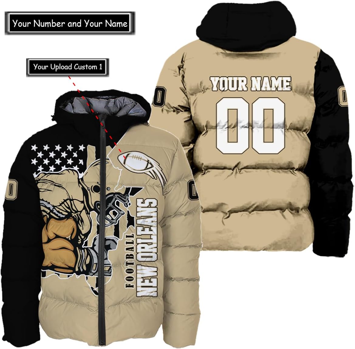 Personalized New Orleans Football Team Saints Men's Hooded Puffer Jacket