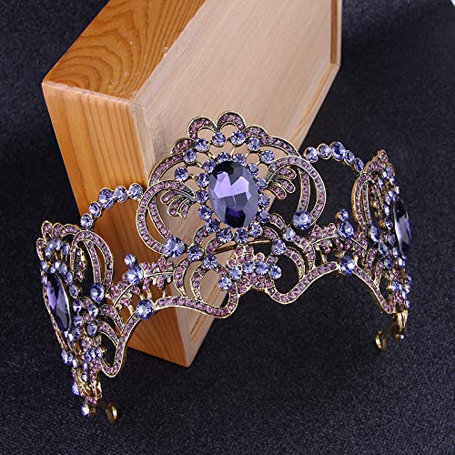 GETNOIVAS Baroque Purple Crystal Crown, Rhinestone Bride Wedding Diadem, Party Prom Hair Accessories for Women Ladies Girls Bridal