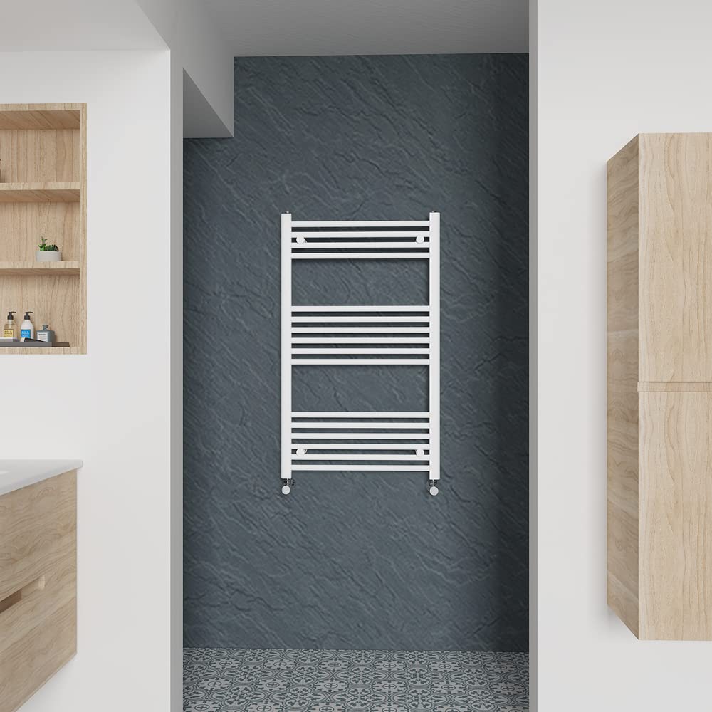 Warmehaus Straight Heated Towel Rail White Bathroom Ladder Style Radiator Central Heating 1000x600mm