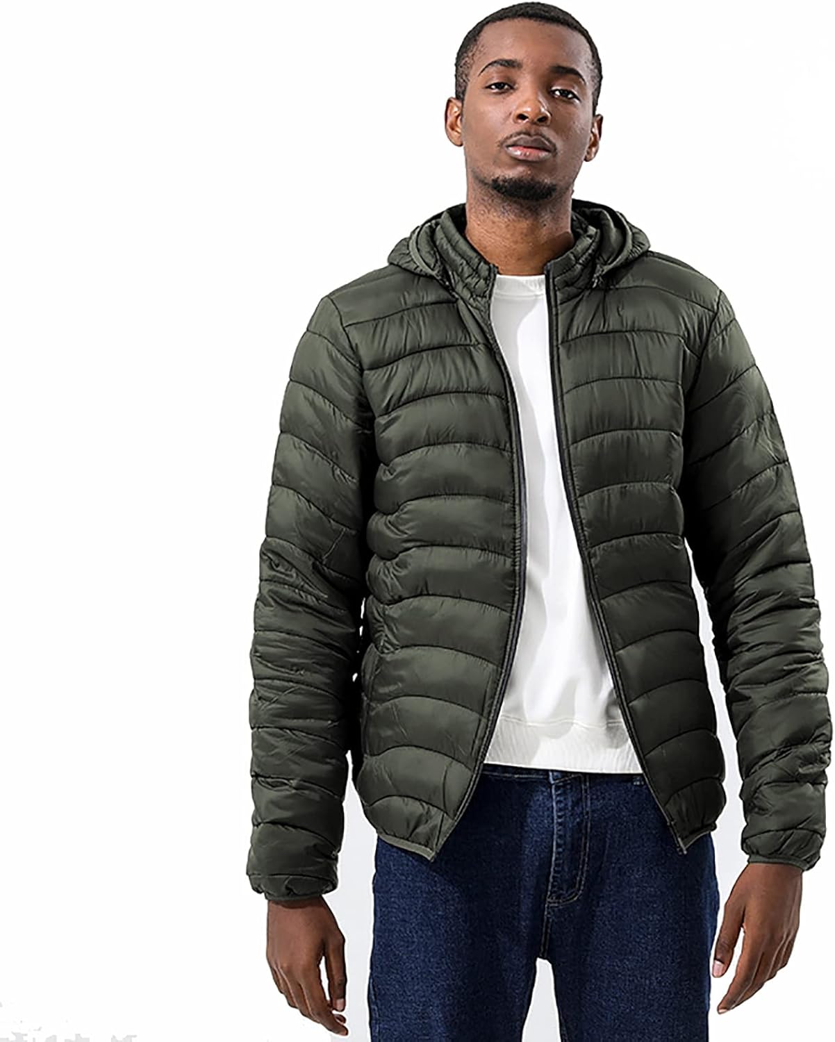Men's Down Hooded Jacket Lightweight Puffer Jacket Winter Coat for Men Down Quilted Jacket Heavy Puffer Coat