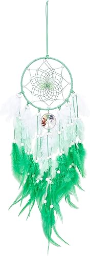 Atrapasueños de árbol de la vida de mariposa de ensueño, decoración de pared, atrapasueños verde con piedra de cristal, atrapasueños de plumas